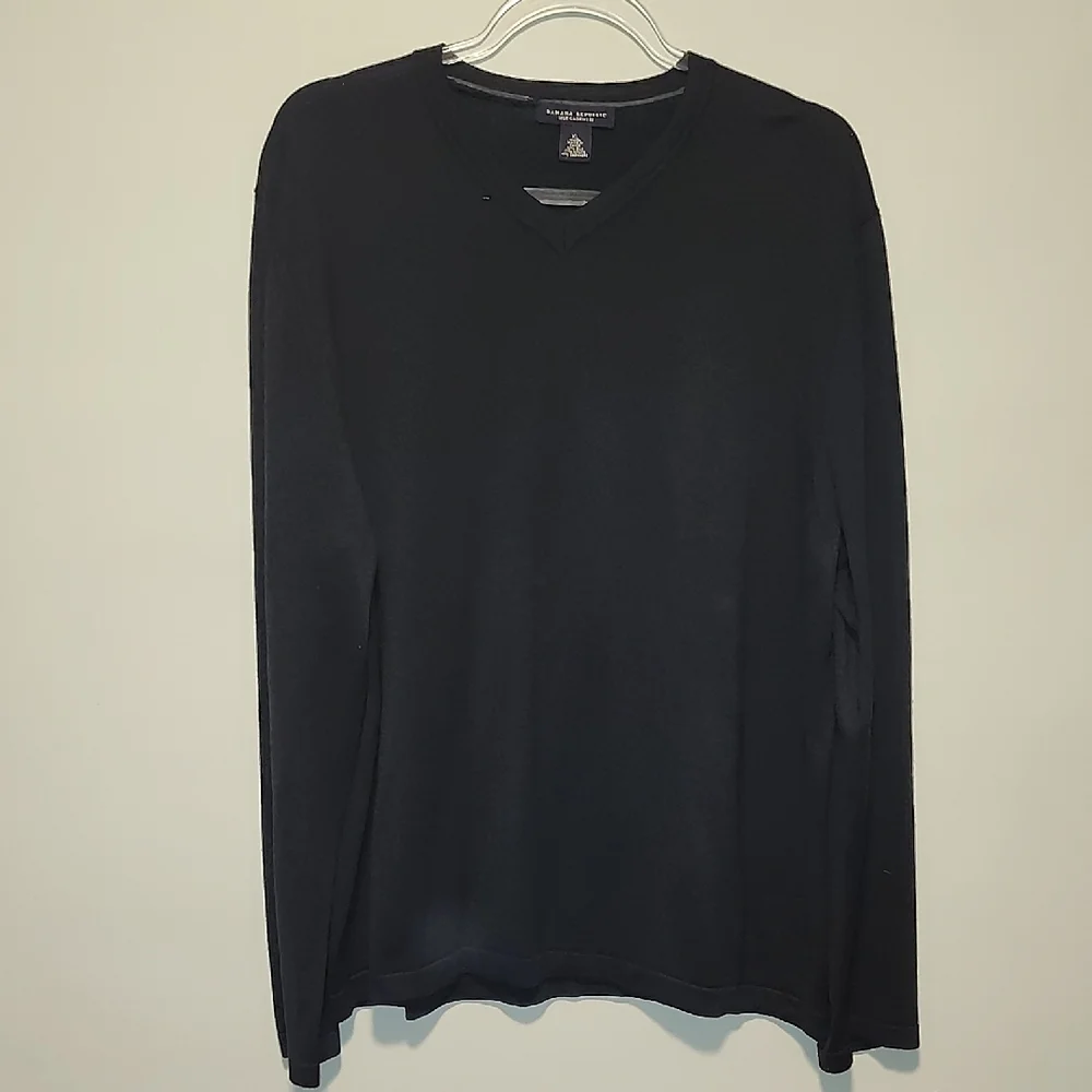 Banana Republic Men's Silk Cashmere Black V-Neck Sweater Luxury Minimalist XL